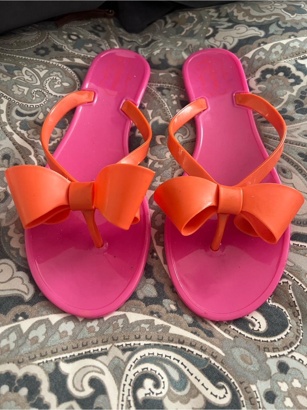 Mud Pie Hot Pink Jelly with Orange Bow and Strap NWOT